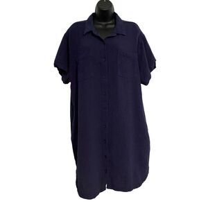 Weatherproof Vintage XL Navy Shirt Dress Women’s Button Up Gauzey Preppy Retro